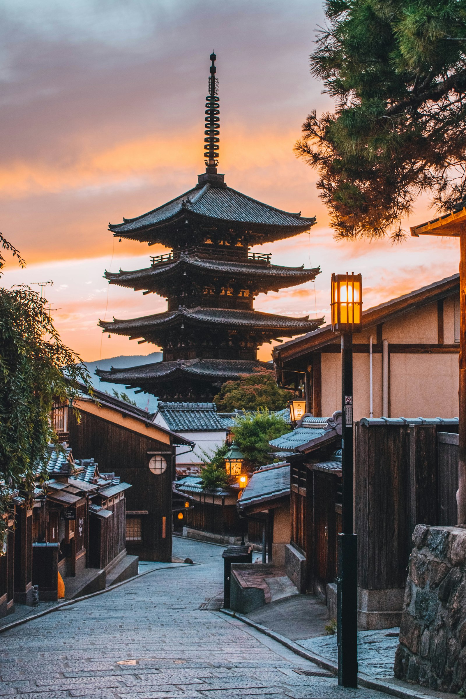 Traditional temple and torii gates in Kyoto